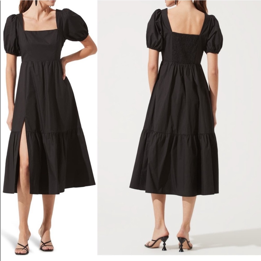 ASTR THE LABEL Poplin Puff Sleeve Tiered Midi Dress Size XS